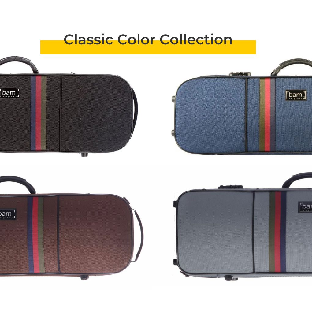 Bam St. Germain Oblong Violin Case in black, blue, brown, and grey