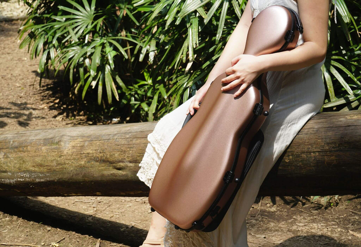 Molto Harmony cello-shaped violin case in rose gold