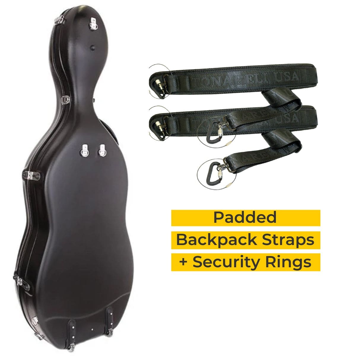 Tonareli Fiberglass Cello Case Wheels and Backpack Straps