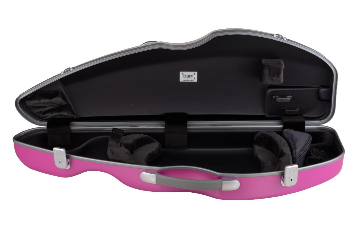 Open Bam Bonbon violin case interior showing suspension padding