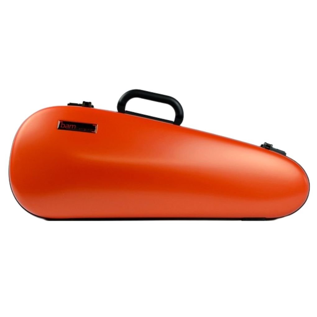 Bam Cabin violin case in orange, sized to meet airline carry-on regulations