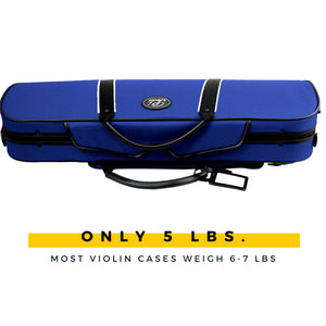 Blue backpack violin case with sheet music pouch